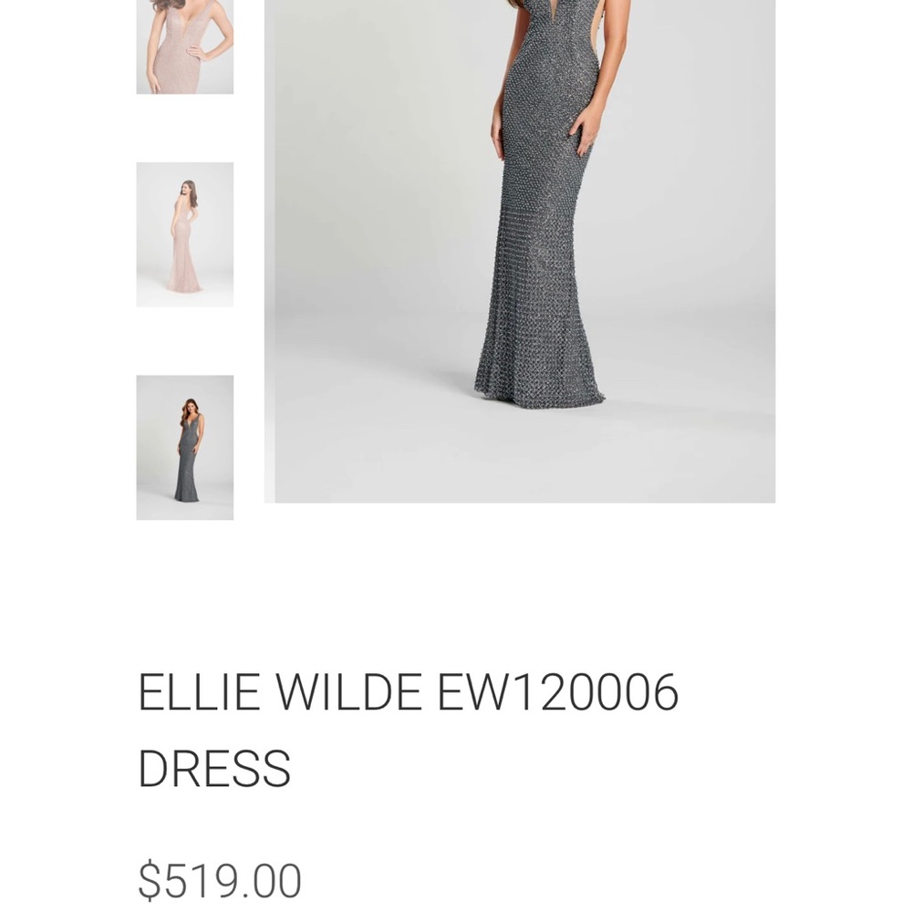 Ellie Wilde Long Silver‎ Beaded Gown (Style: EW 1260006)